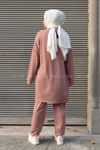 Modalamelif Bisiklet Yaka İkili Triko Takım Pudra