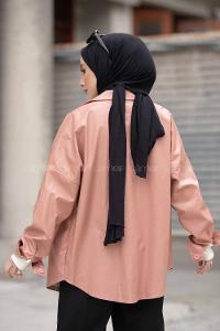 Modalamelif Cepli Oversize Deri Gömlek Pudra