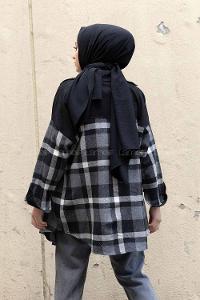 Modalamelif Çif Cepli Ekose Kadife Gömlek Gri