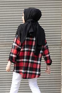 Modalamelif Çif Cepli Ekose Kadife Gömlek Kırmızı