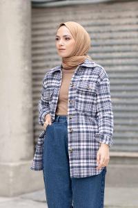 Modalamelif Çift Cepli Ekose Desen Gömlek İndigo