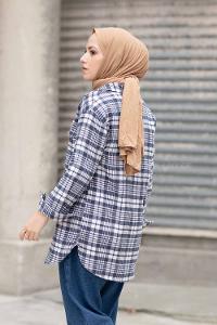 Modalamelif Çift Cepli Ekose Desen Gömlek İndigo