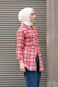 Modalamelif Çift Cepli Ekose Desen Gömlek Kırmızı