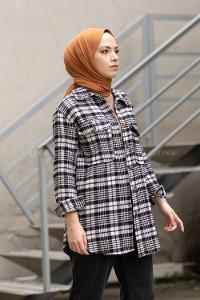 Modalamelif Çift Cepli Ekose Desen Gömlek Siyah