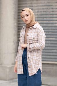 Modalamelif Çift Cepli Ekose Desen Gömlek Sütlü Kahve