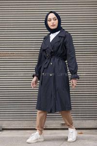 Modalamelif İçi Astarlı Kol Lastikli  Trenç Lacivert