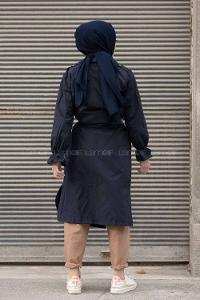 Modalamelif İçi Astarlı Kol Lastikli  Trenç Lacivert