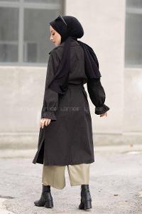 Modalamelif İçi Astarlı Kol Lastikli  Trenç Siyah