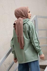 Modalamelif Kapşonlu Dikiş Detaylı Sweat Çağla Yeşili