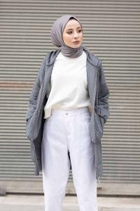 Modalamelif Kapşonlu Kapitone Hırka Bohem Gri