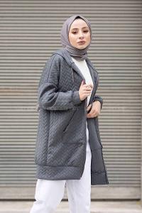 Modalamelif Kapşonlu Kapitone Hırka Bohem Gri