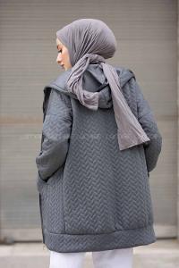 Modalamelif Kapşonlu Kapitone Hırka Bohem Gri