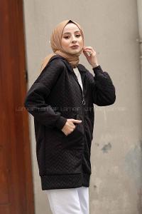 Modalamelif Kapşonlu Kapitone Hırka Siyah