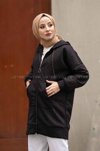 Modalamelif Kapşonlu Kapitone Hırka Siyah