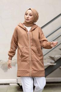 Modalamelif  Kapşonlu Kapitone Hırka Sütlü Kahve