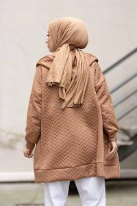 Modalamelif  Kapşonlu Kapitone Hırka Sütlü Kahve