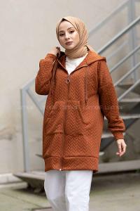 Modalamelif Kapşonlu Kapitone Hırka Taba