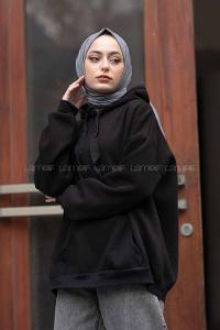 Modalamelif Kapşonlu Salaş Sweatshirt Siyah