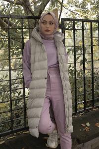 Modalamelif Kapşonlu Bohem Şişme Yelek Taş