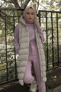 Modalamelif Kapşonlu Bohem Şişme Yelek Taş