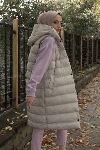 Modalamelif Kapşonlu Bohem Şişme Yelek Taş