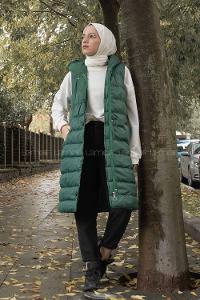 Modalamelif Kapşonlu Bohem Şişme Yelek Yeşil