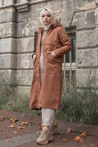 Modalamelif Körük Cepli kapşonlu Mont Camel