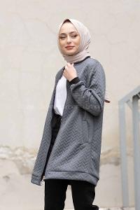 Modalamelif Önü Fermuarlı Kapitone Hırka Bohem Gri