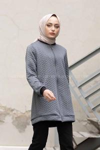 Modalamelif Önü Fermuarlı Kapitone Hırka Bohem Gri