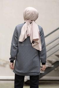 Modalamelif Önü Fermuarlı Kapitone Hırka Bohem Gri