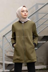 Modalamelif Önü Fermuarlı Kapitone Hırka Haki