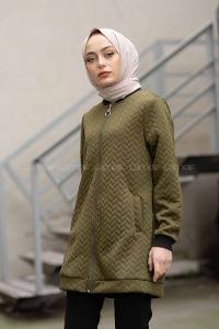 Modalamelif Önü Fermuarlı Kapitone Hırka Haki