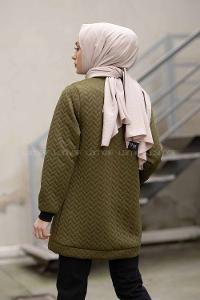 Modalamelif Önü Fermuarlı Kapitone Hırka Haki