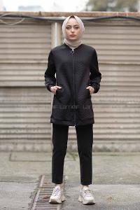 Modalamelif Önü Fermuarlı Kapitone Hırka Siyah