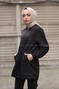 Modalamelif Önü Fermuarlı Kapitone Hırka Siyah