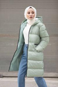 Modalamelif Önü Fermuarlı Şişme Mont Mint Yeşili