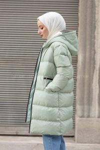 Modalamelif Önü Fermuarlı Şişme Mont Mint Yeşili