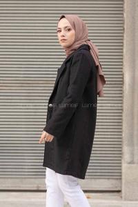 Modalamelif Önü Tek Düğmeli Kaşe Kaban Siyah