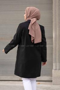 Modalamelif Önü Tek Düğmeli Kaşe Kaban Siyah