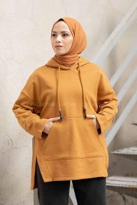 Modalamelif Isabella Düşük Kol Z Üç İplik Sweat Hardal Sarısı