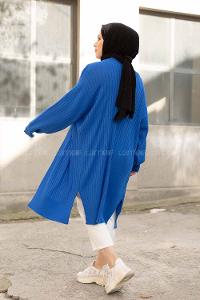 Modalamelif Salaş Fitilli Triko Hırka Saks Mavisi