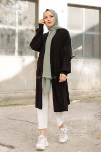 Modalamelif Salaş Fitilli Triko Hırka Siyah