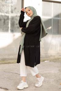 Modalamelif Salaş Fitilli Triko Hırka Siyah