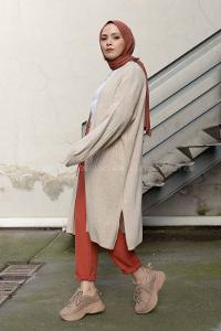 Modalamelif Salaş Fitilli Triko Hırka Taş Rengi