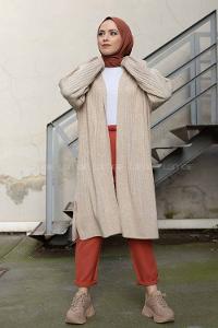 Modalamelif Salaş Fitilli Triko Hırka Taş Rengi