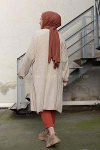 Modalamelif Salaş Fitilli Triko Hırka Taş Rengi