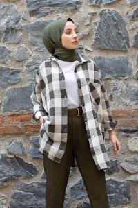 Modalamelif Tek Cepli Oduncu Gömlek Ekru Haki