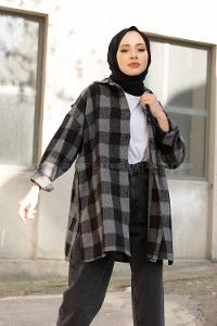 Modalamelif Tek Cepli Oduncu Gömlek Gri Siyah