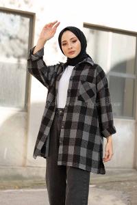 Modalamelif Tek Cepli Oduncu Gömlek Gri Siyah