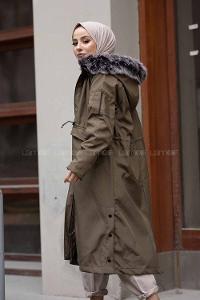 Modalamelif Yanı Çıtçıtlı Kapşonlu Mont Haki